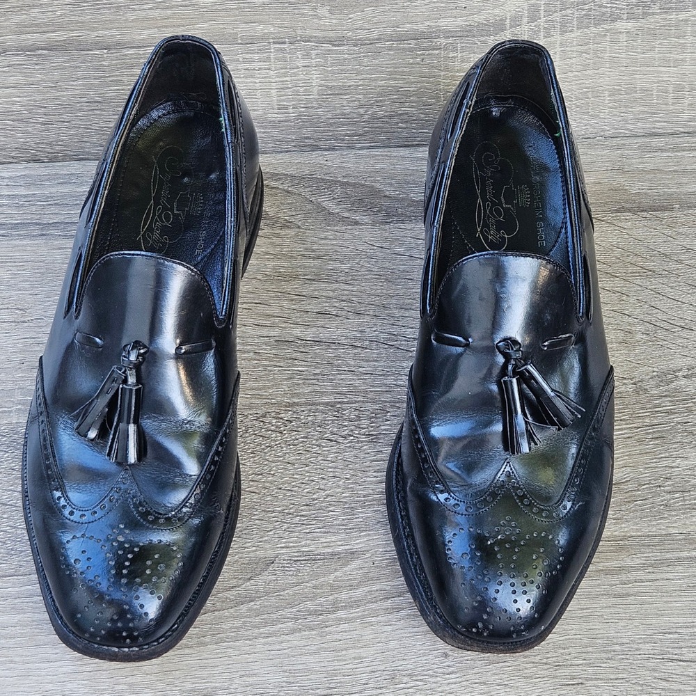 Florsheim Imperial Quality Mens Black Leather Wingtip Tassel Loafers 9 D 92169